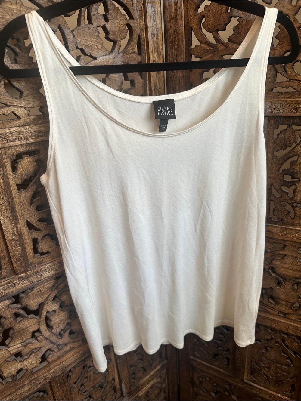 Eileen Fisher Silk Ivory Scoop Tank Top Size M
